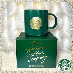 ☕ NIB/NWT 2025 Starbucks Ltd. Green Ribbed w/ Siren Signet 14oz Ceramic Mug